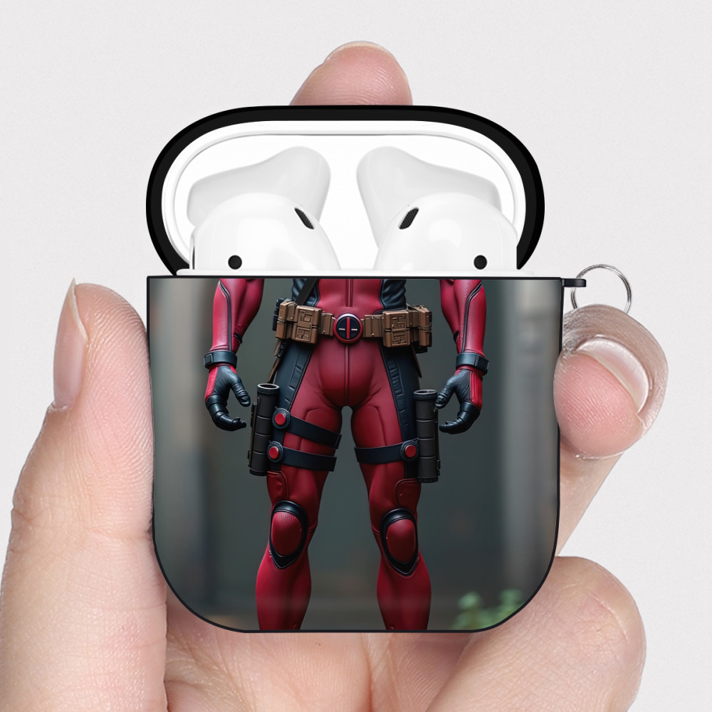 （画像用） Deadpool デッドプール AirPods 第2世代保護ケース ハードシェル ブラック 耐衝撃・防指紋・カラビナ付き