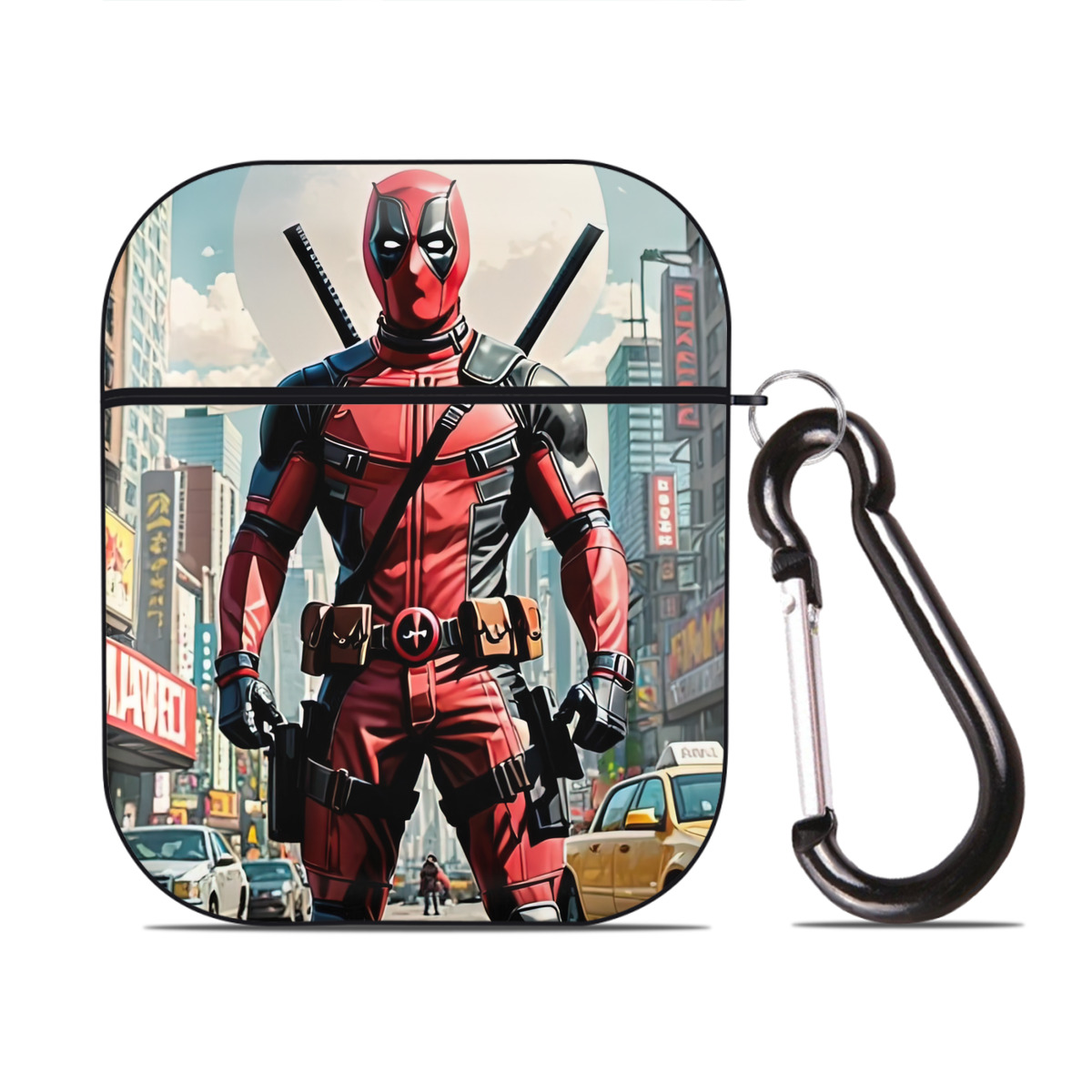 （画像用） Deadpool デッドプール AirPods 第2世代保護ケース ハードシェル ブラック 耐衝撃・防指紋・カラビナ付き