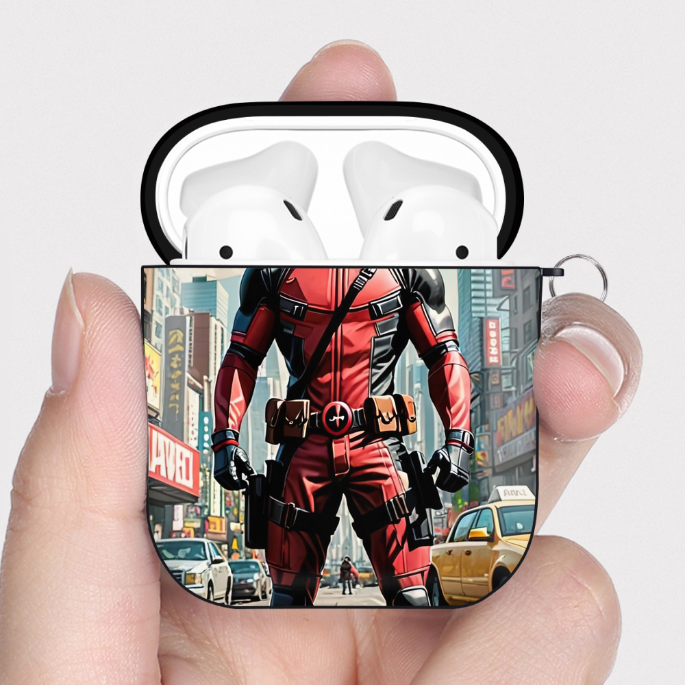 （画像用） Deadpool デッドプール AirPods 第2世代保護ケース ハードシェル ブラック 耐衝撃・防指紋・カラビナ付き