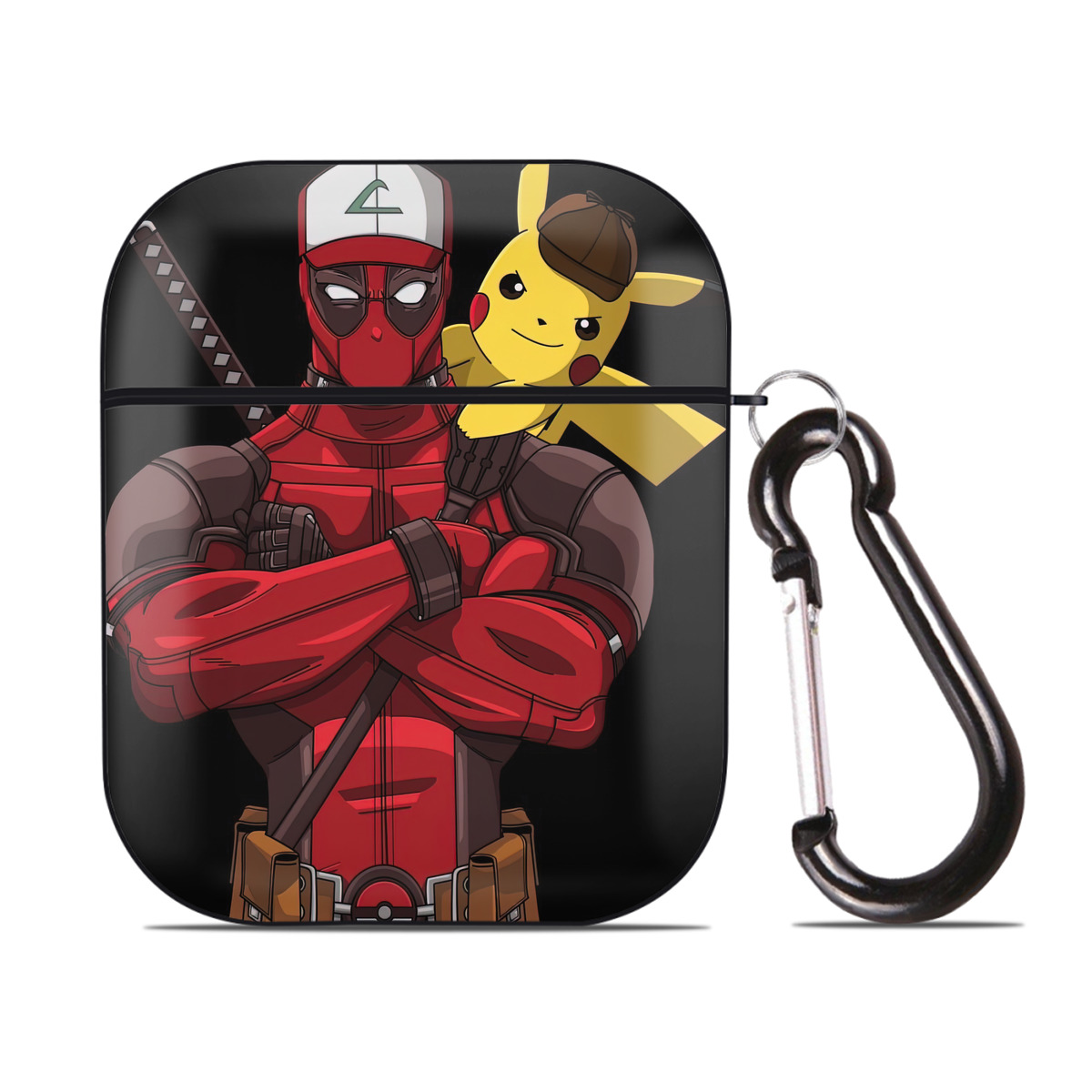 （画像用） Deadpool デッドプール AirPods 第2世代保護ケース ハードシェル ブラック 耐衝撃・防指紋・カラビナ付き