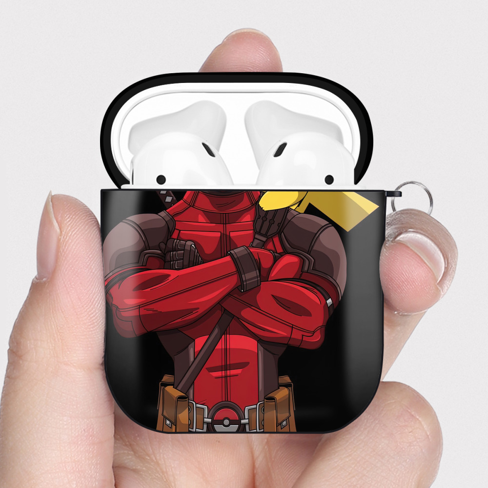 （画像用） Deadpool デッドプール AirPods 第2世代保護ケース ハードシェル ブラック 耐衝撃・防指紋・カラビナ付き