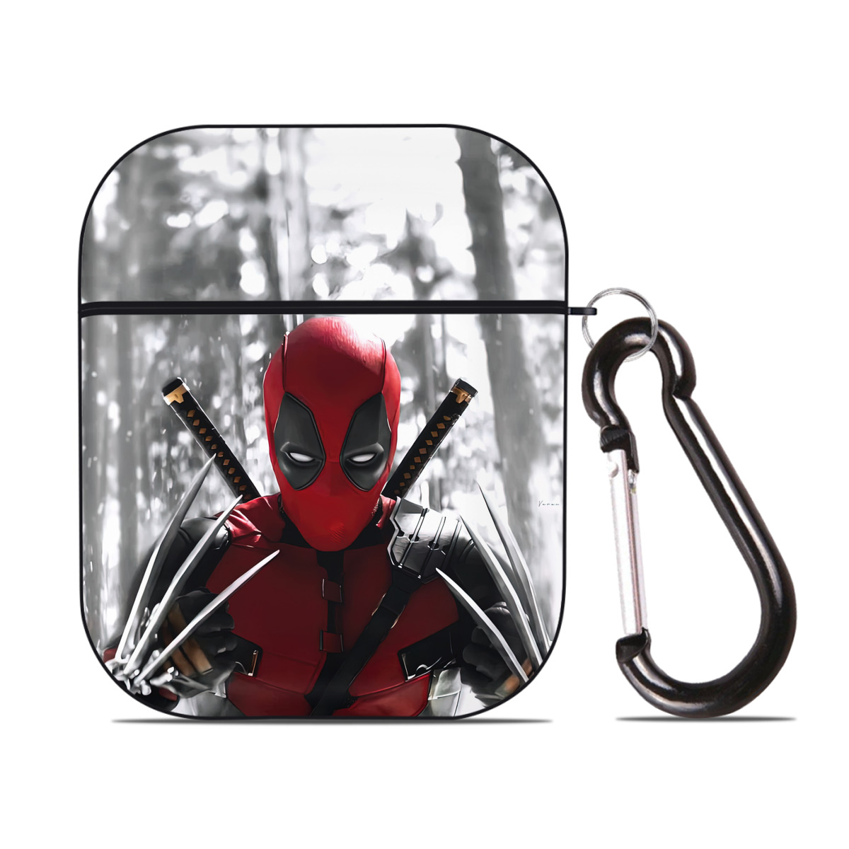 （画像用） Deadpool デッドプール AirPods 第2世代保護ケース ハードシェル ブラック 耐衝撃・防指紋・カラビナ付き