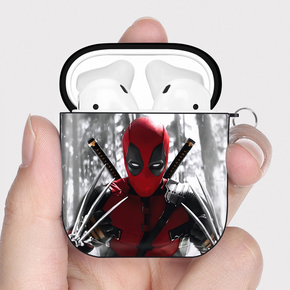 （画像用） Deadpool デッドプール AirPods 第2世代保護ケース ハードシェル ブラック 耐衝撃・防指紋・カラビナ付き