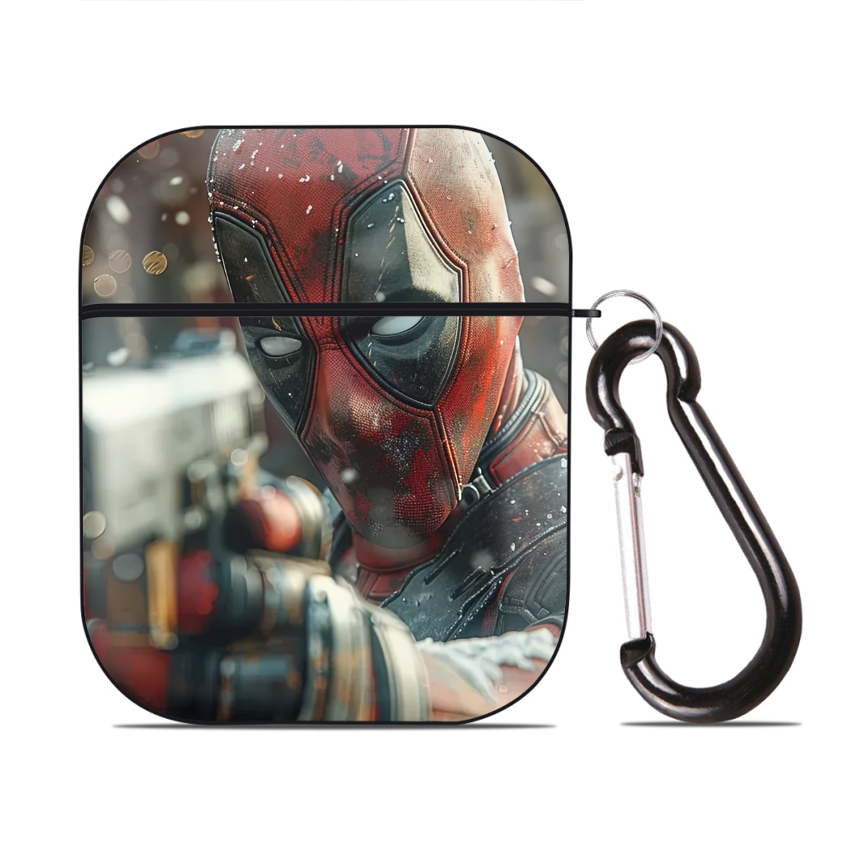 （画像用） Deadpool デッドプール AirPods 第2世代保護ケース ハードシェル ブラック 耐衝撃・防指紋・カラビナ付き