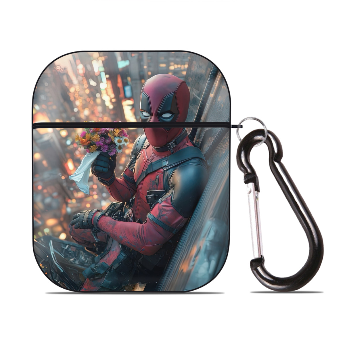 （画像用） Deadpool デッドプール AirPods 第2世代保護ケース ハードシェル ブラック 耐衝撃・防指紋・カラビナ付き