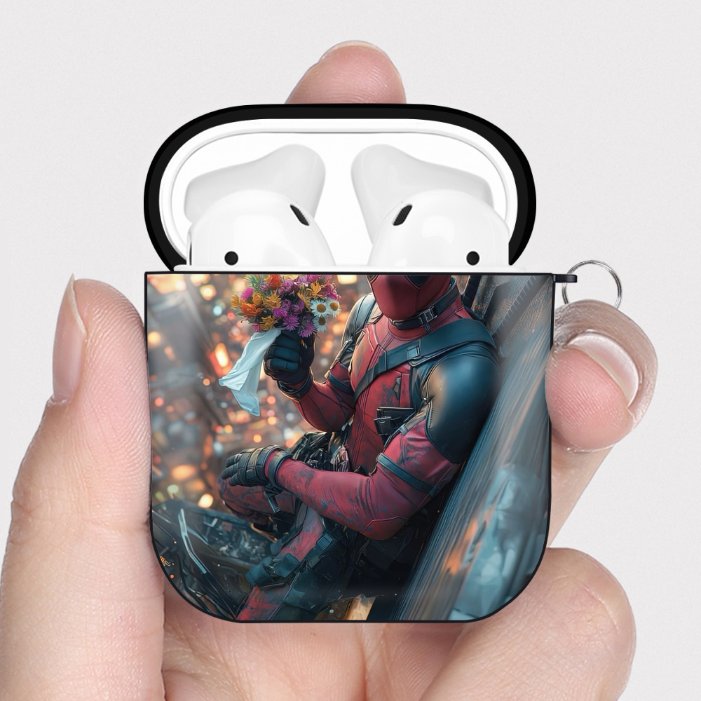 （画像用） Deadpool デッドプール AirPods 第2世代保護ケース ハードシェル ブラック 耐衝撃・防指紋・カラビナ付き