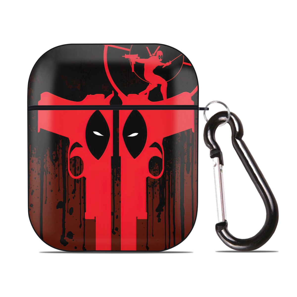 （画像用） Deadpool デッドプール AirPods 第2世代保護ケース ハードシェル ブラック 耐衝撃・防指紋・カラビナ付き