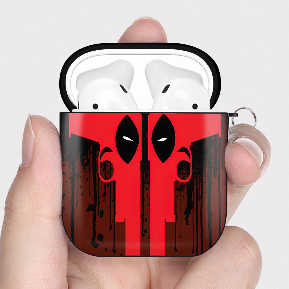 （画像用） Deadpool デッドプール AirPods 第2世代保護ケース ハードシェル ブラック 耐衝撃・防指紋・カラビナ付き