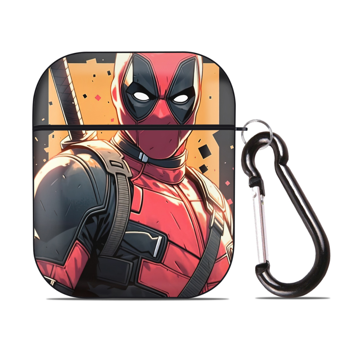 （画像用） Deadpool デッドプール AirPods 第2世代保護ケース ハードシェル ブラック 耐衝撃・防指紋・カラビナ付き