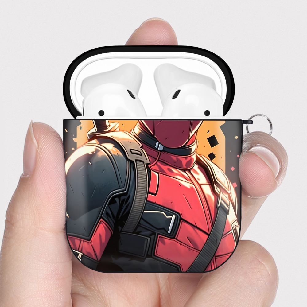 （画像用） Deadpool デッドプール AirPods 第2世代保護ケース ハードシェル ブラック 耐衝撃・防指紋・カラビナ付き