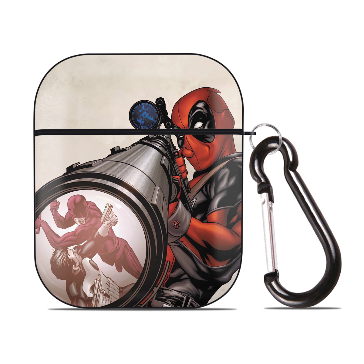 （画像用） Deadpool デッドプール AirPods 第2世代保護ケース ハードシェル ブラック 耐衝撃・防指紋・カラビナ付き
