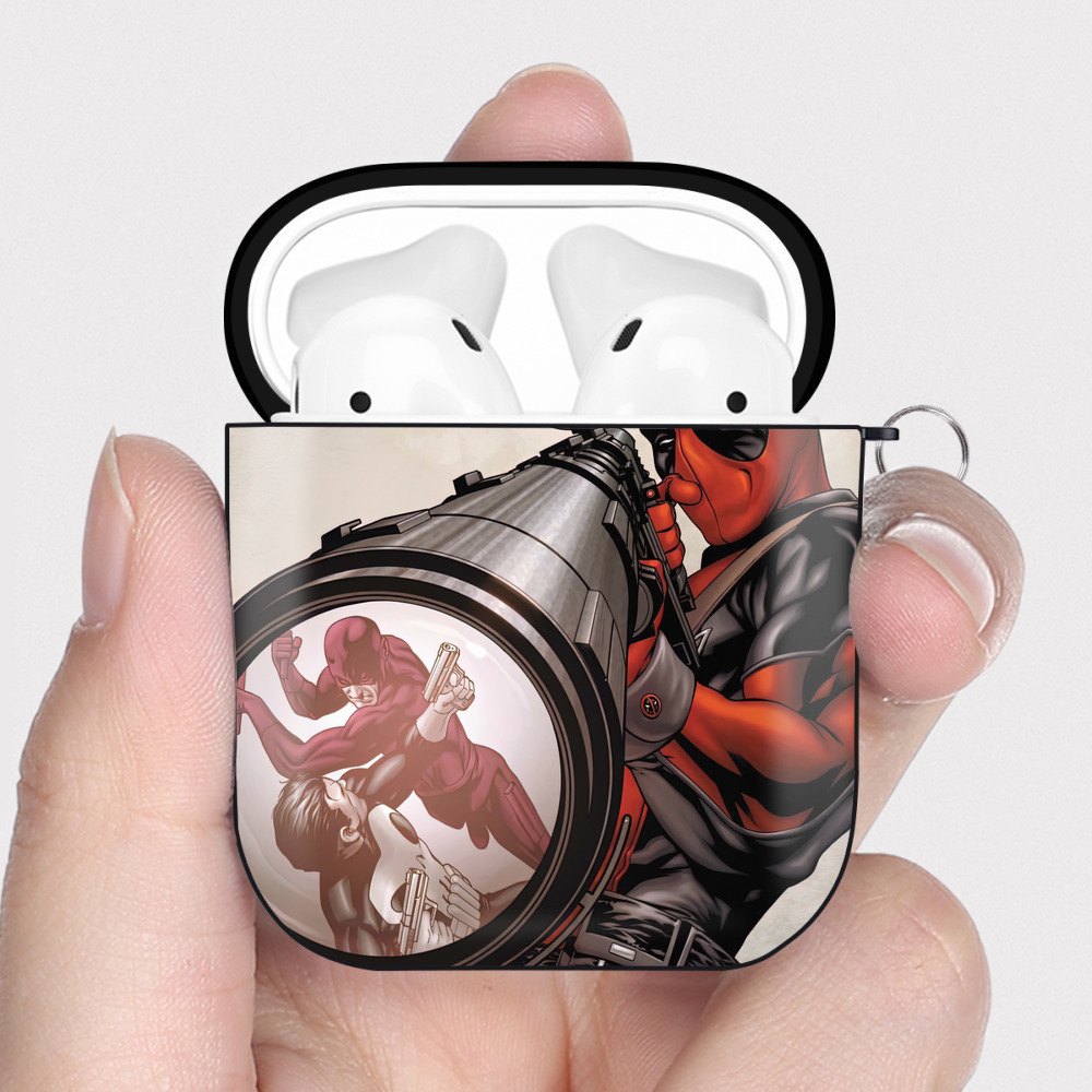 （画像用） Deadpool デッドプール AirPods 第2世代保護ケース ハードシェル ブラック 耐衝撃・防指紋・カラビナ付き