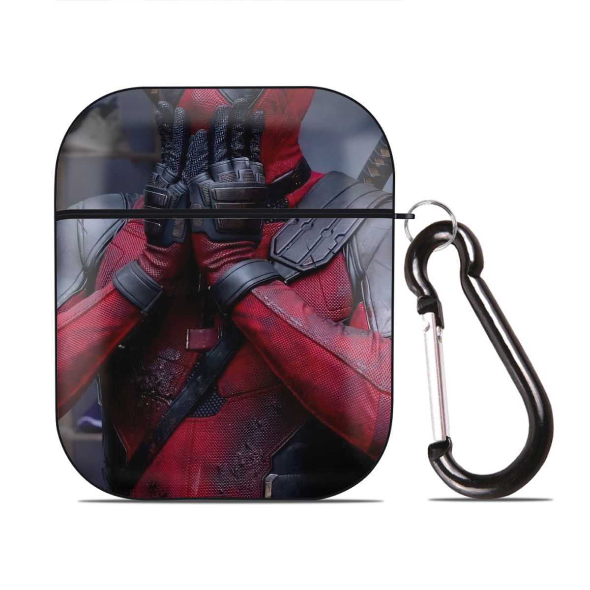 （画像用） Deadpool デッドプール AirPods 第2世代保護ケース ハードシェル ブラック 耐衝撃・防指紋・カラビナ付き