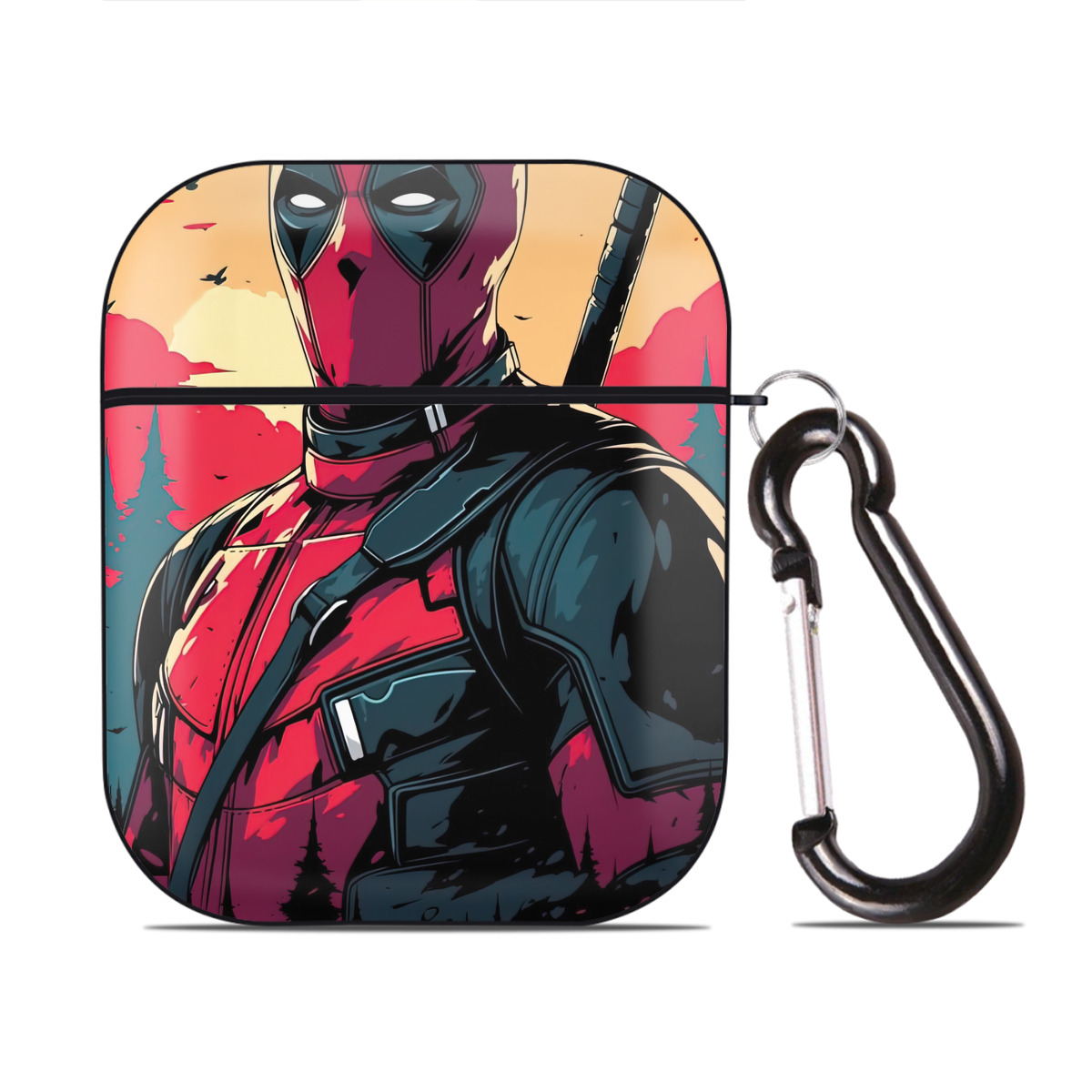 （画像用） Deadpool デッドプール AirPods 第2世代保護ケース ハードシェル ブラック 耐衝撃・防指紋・カラビナ付き