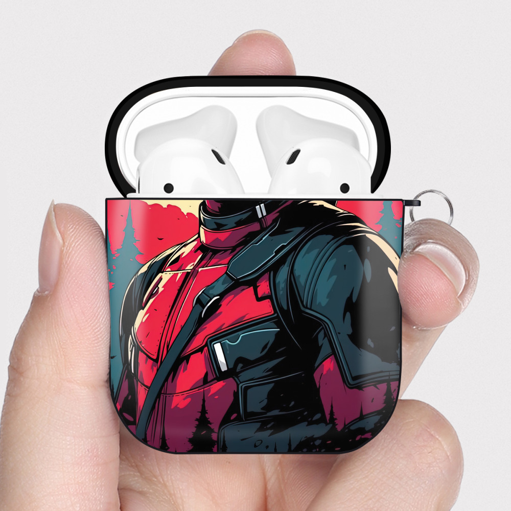 （画像用） Deadpool デッドプール AirPods 第2世代保護ケース ハードシェル ブラック 耐衝撃・防指紋・カラビナ付き