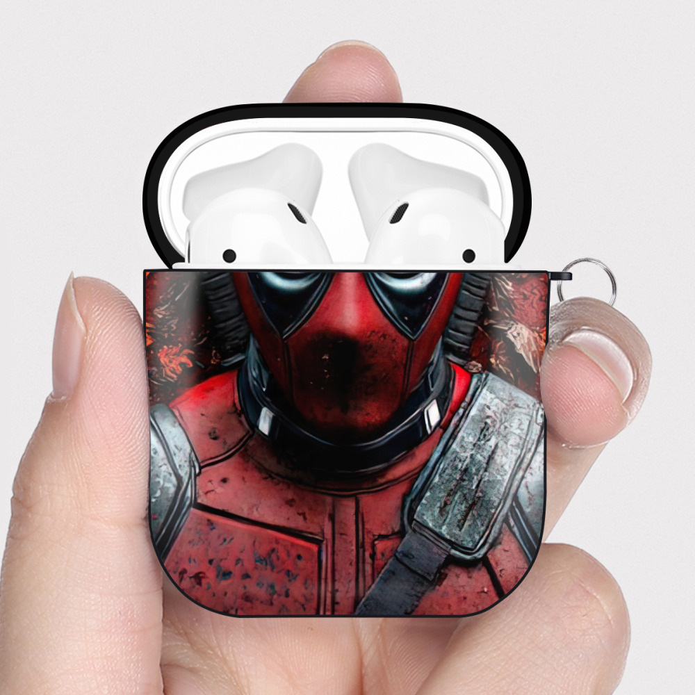 （画像用） Deadpool デッドプール AirPods 第2世代保護ケース ハードシェル ブラック 耐衝撃・防指紋・カラビナ付き
