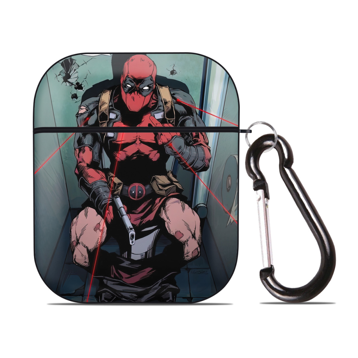 （画像用） Deadpool デッドプール AirPods 第2世代保護ケース ハードシェル ブラック 耐衝撃・防指紋・カラビナ付き
