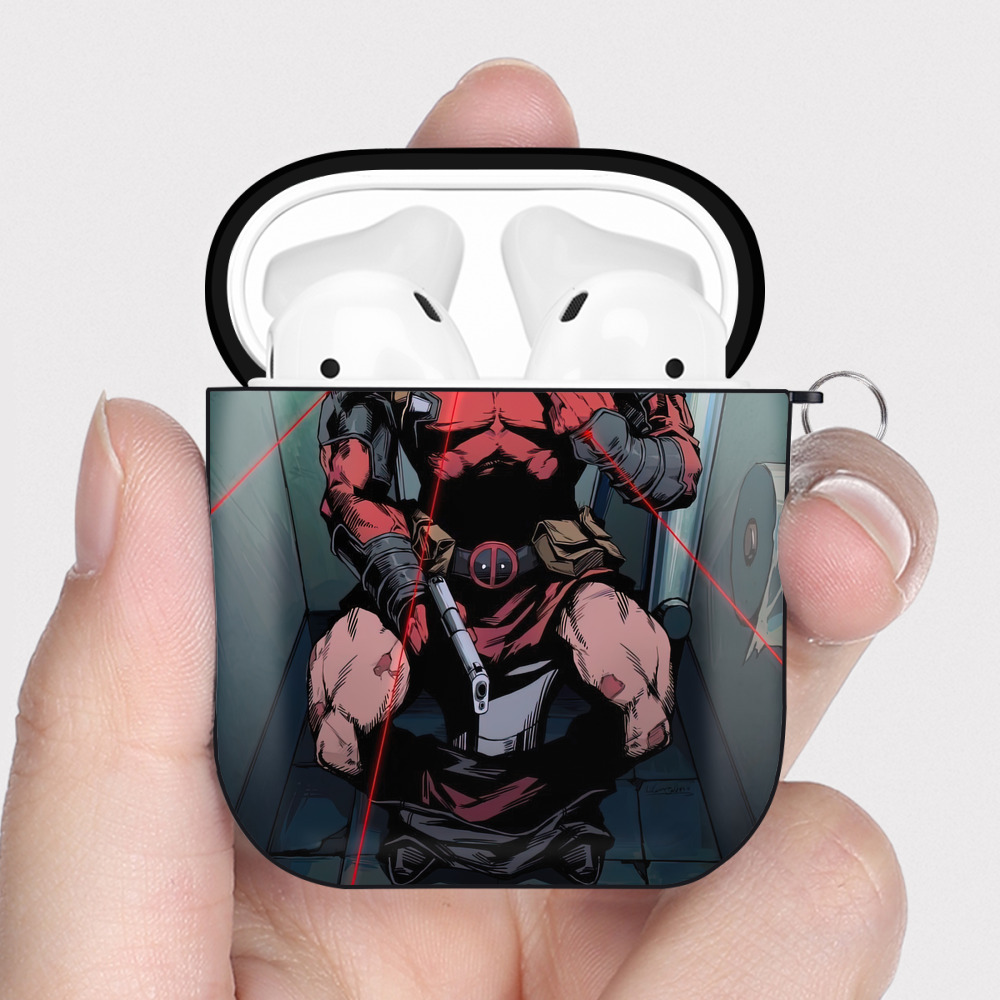 （画像用） Deadpool デッドプール AirPods 第2世代保護ケース ハードシェル ブラック 耐衝撃・防指紋・カラビナ付き