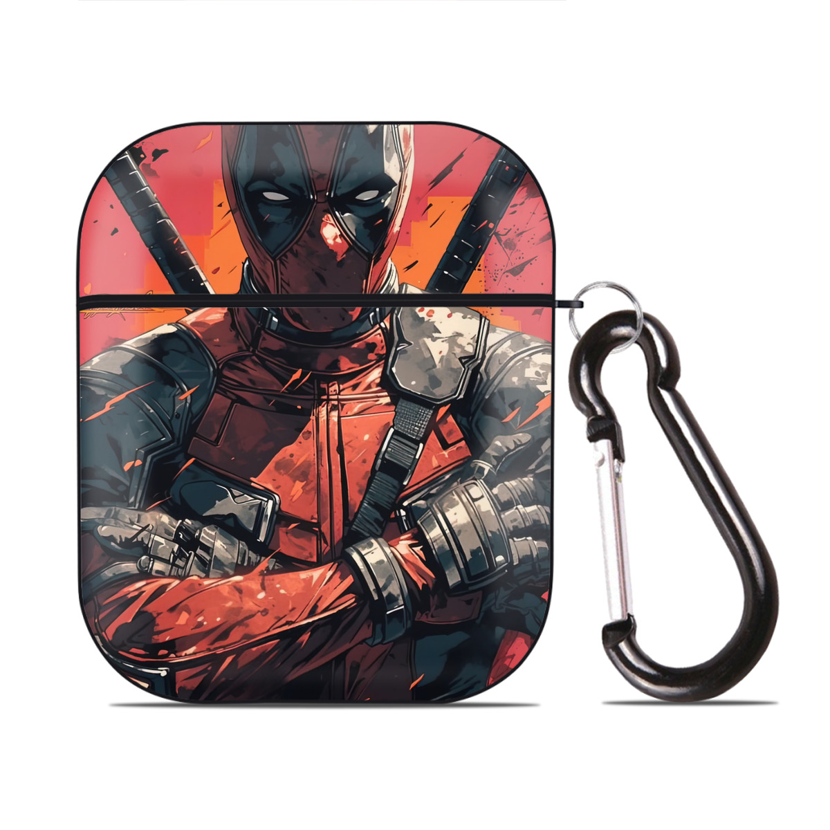 （画像用） Deadpool デッドプール AirPods 第2世代保護ケース ハードシェル ブラック 耐衝撃・防指紋・カラビナ付き