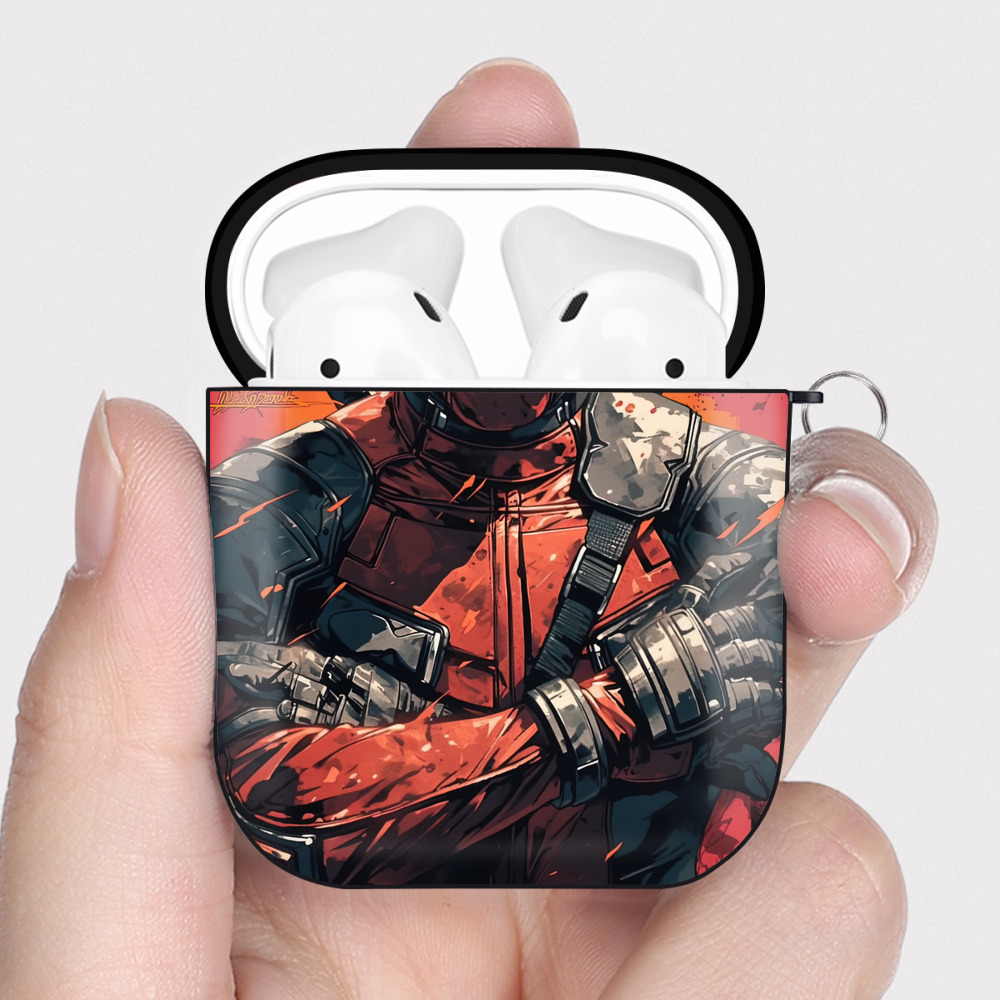 （画像用） Deadpool デッドプール AirPods 第2世代保護ケース ハードシェル ブラック 耐衝撃・防指紋・カラビナ付き