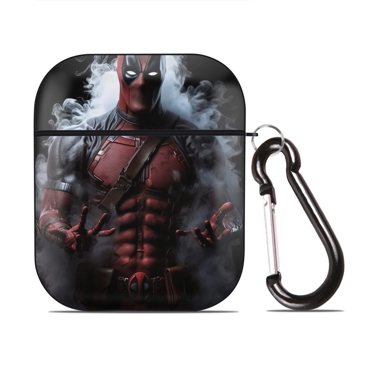 （画像用） Deadpool デッドプール AirPods 第2世代保護ケース ハードシェル ブラック 耐衝撃・防指紋・カラビナ付き