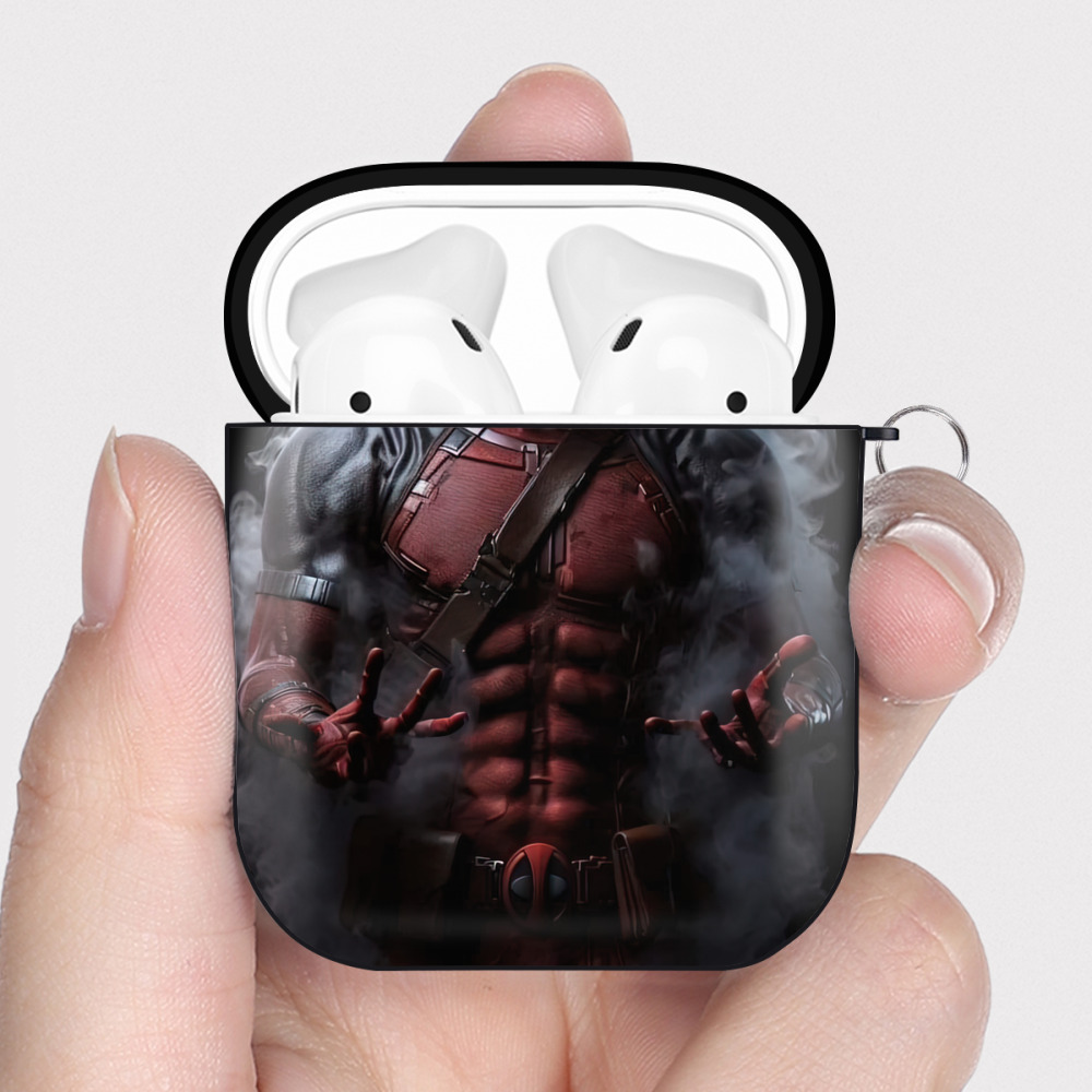 （画像用） Deadpool デッドプール AirPods 第2世代保護ケース ハードシェル ブラック 耐衝撃・防指紋・カラビナ付き