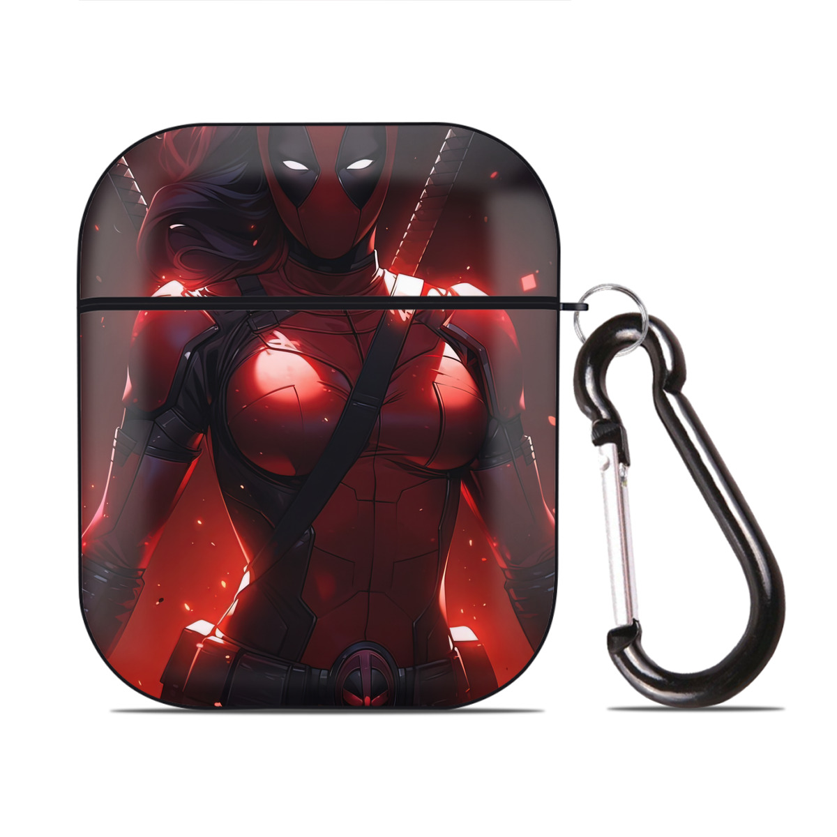 （画像用） Deadpool デッドプール AirPods 第2世代保護ケース ハードシェル ブラック 耐衝撃・防指紋・カラビナ付き