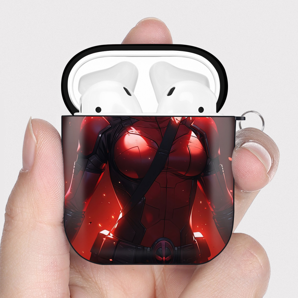 （画像用） Deadpool デッドプール AirPods 第2世代保護ケース ハードシェル ブラック 耐衝撃・防指紋・カラビナ付き