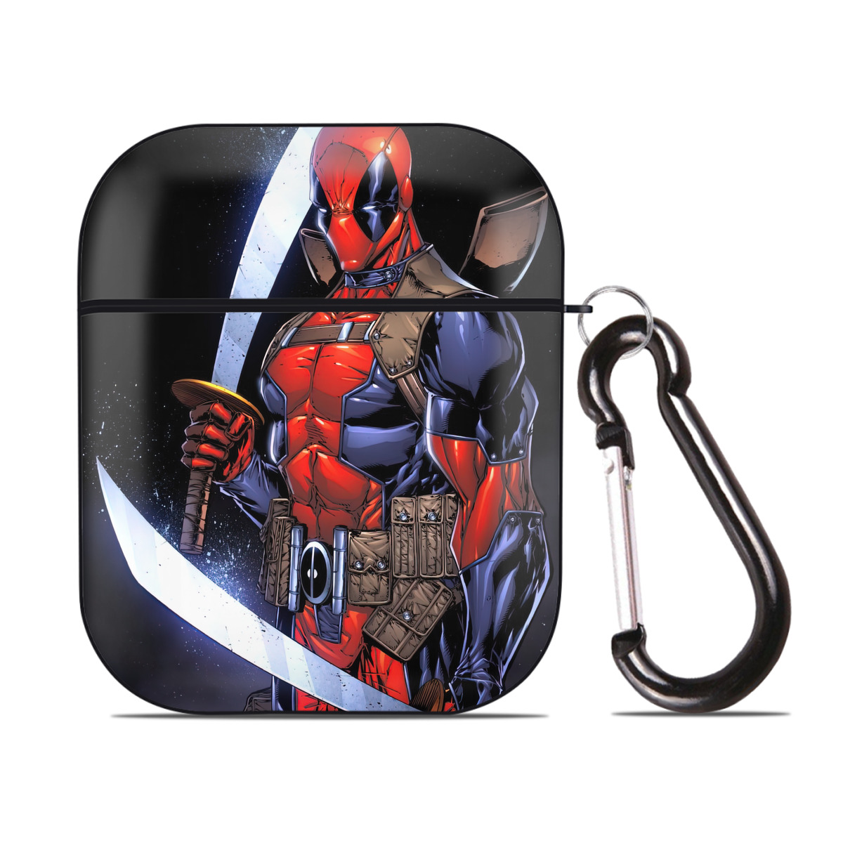 （画像用） Deadpool デッドプール AirPods 第2世代保護ケース ハードシェル ブラック 耐衝撃・防指紋・カラビナ付き