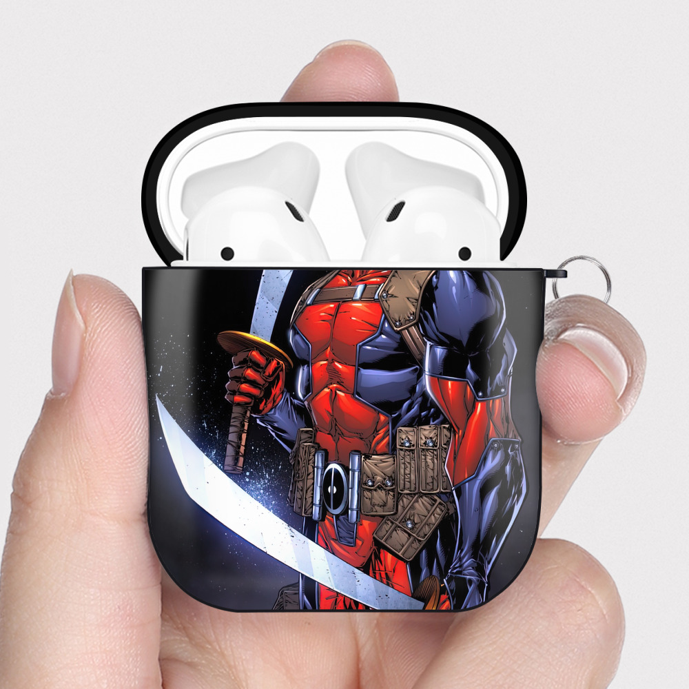 （画像用） Deadpool デッドプール AirPods 第2世代保護ケース ハードシェル ブラック 耐衝撃・防指紋・カラビナ付き