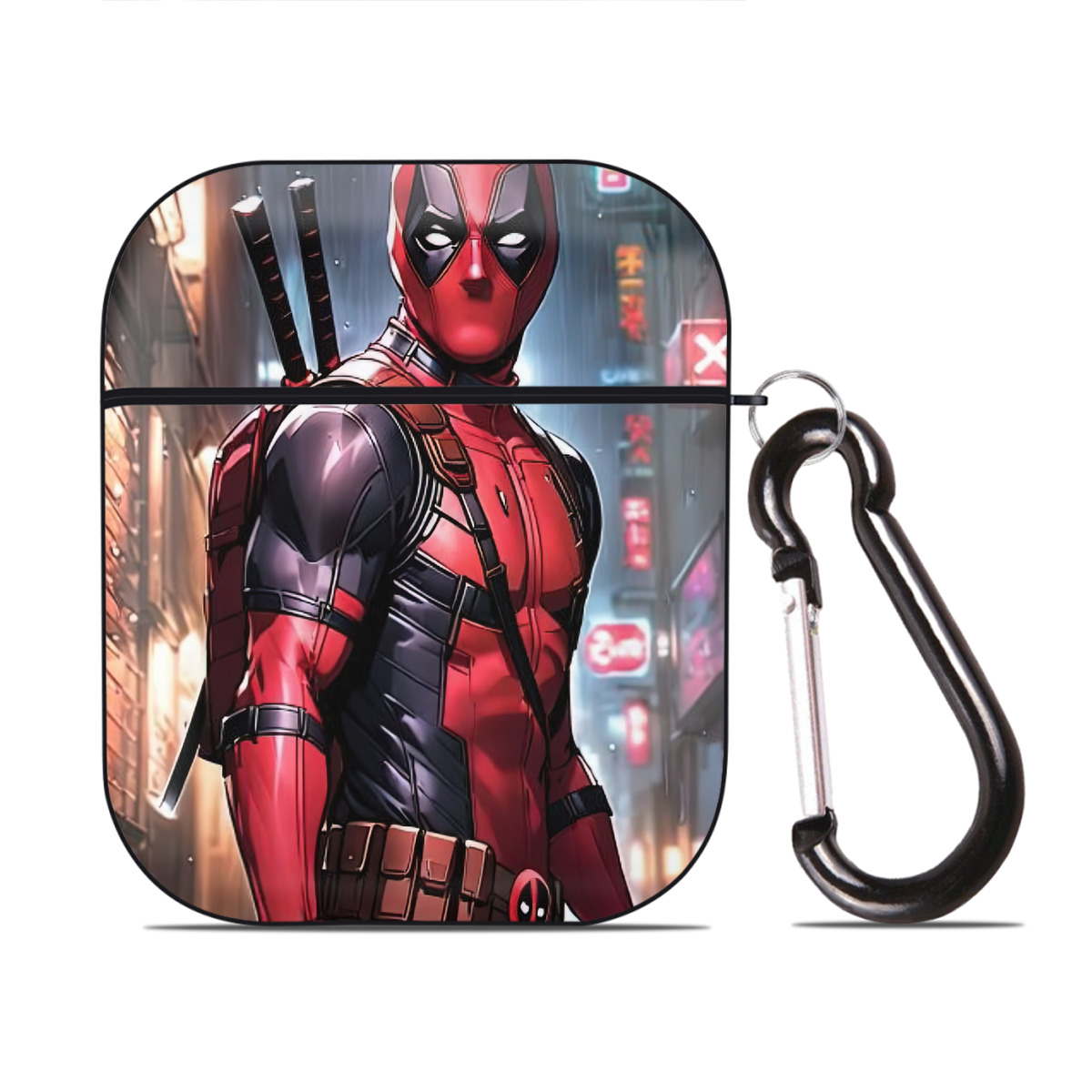（画像用） Deadpool デッドプール AirPods 第2世代保護ケース ハードシェル ブラック 耐衝撃・防指紋・カラビナ付き