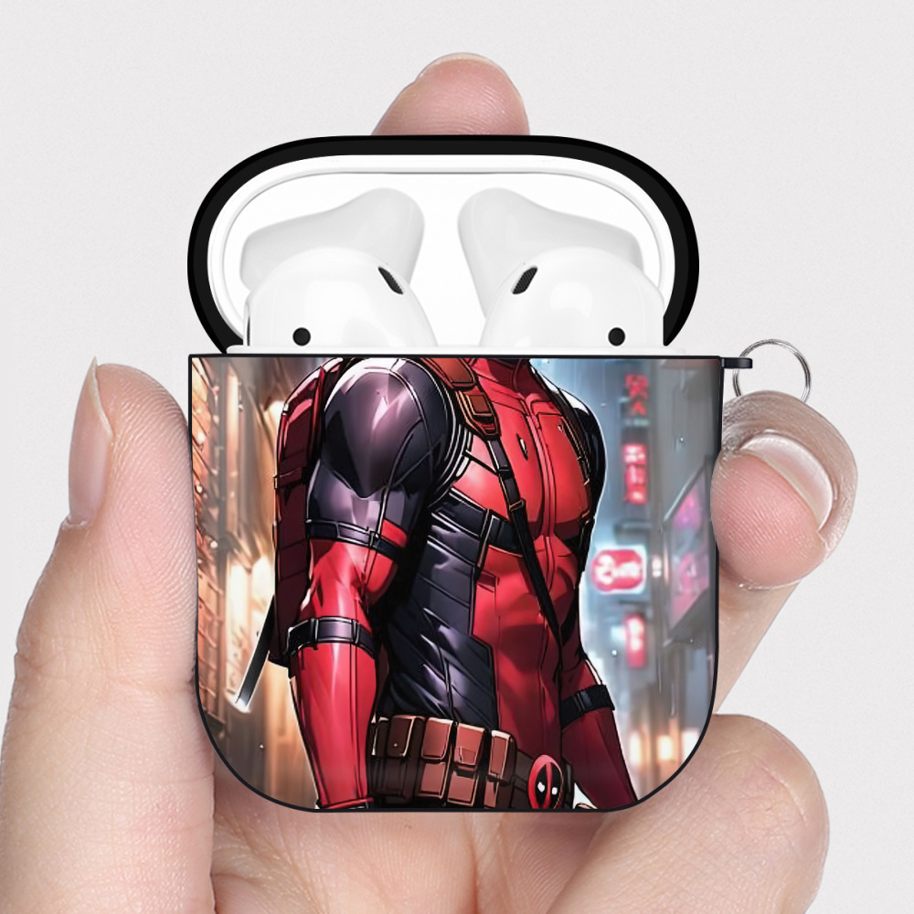 （画像用） Deadpool デッドプール AirPods 第2世代保護ケース ハードシェル ブラック 耐衝撃・防指紋・カラビナ付き