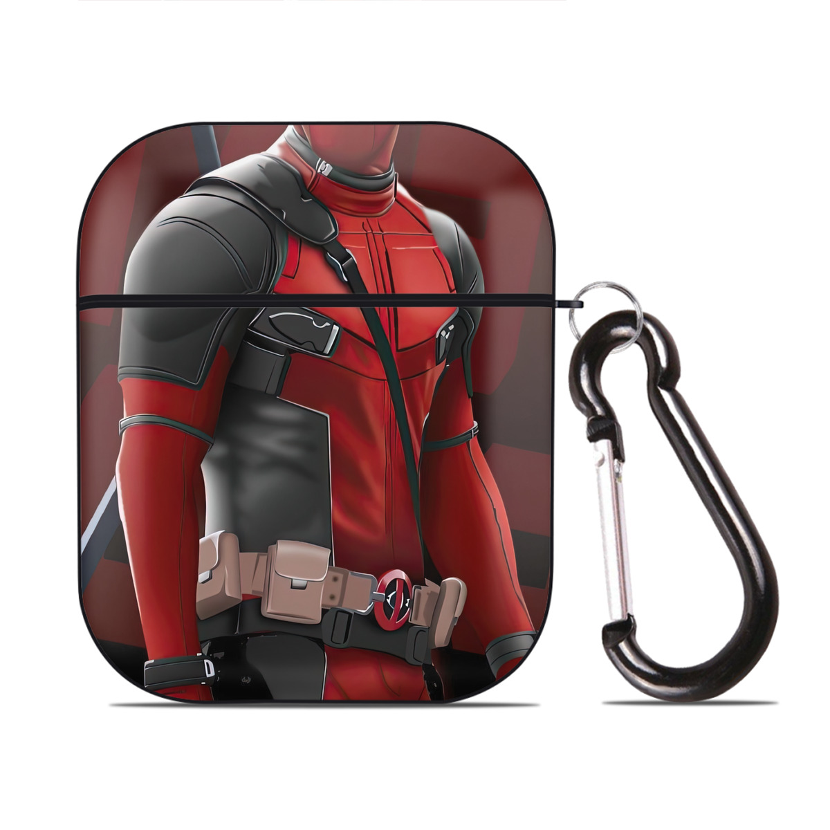 （画像用） Deadpool デッドプール AirPods 第2世代保護ケース ハードシェル ブラック 耐衝撃・防指紋・カラビナ付き