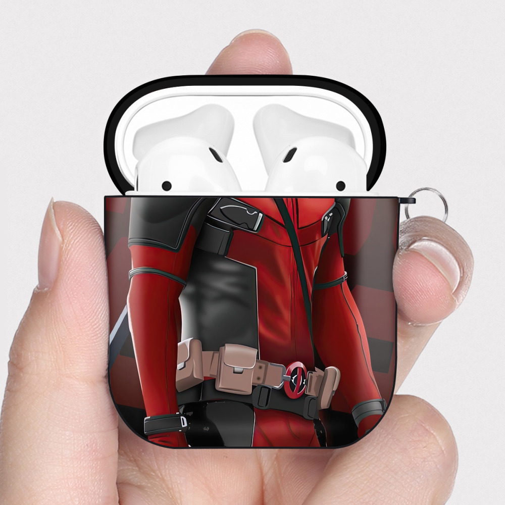 （画像用） Deadpool デッドプール AirPods 第2世代保護ケース ハードシェル ブラック 耐衝撃・防指紋・カラビナ付き