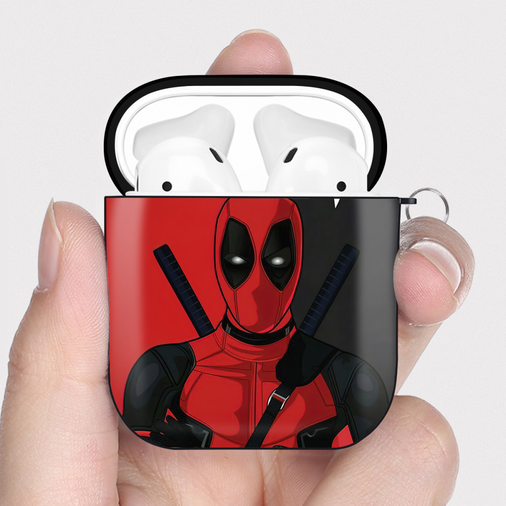 （画像用） Deadpool デッドプール AirPods 第2世代保護ケース ハードシェル ブラック 耐衝撃・防指紋・カラビナ付き