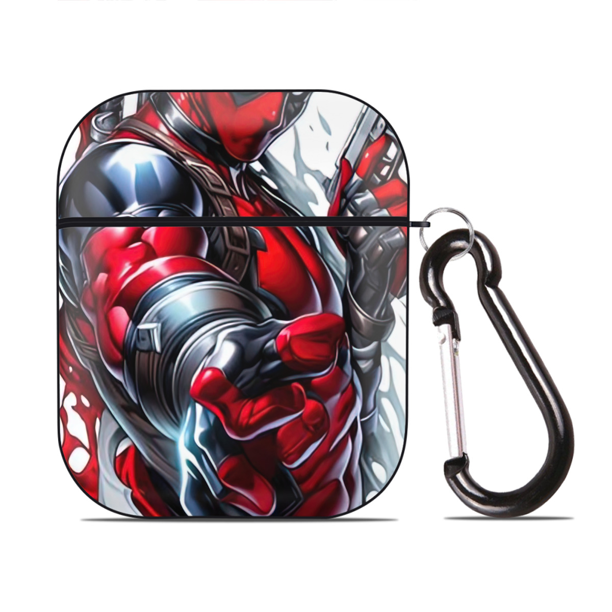 （画像用） Deadpool デッドプール AirPods 第2世代保護ケース ハードシェル ブラック 耐衝撃・防指紋・カラビナ付き