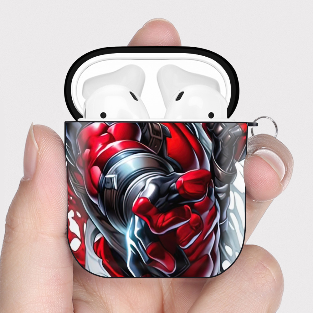 （画像用） Deadpool デッドプール AirPods 第2世代保護ケース ハードシェル ブラック 耐衝撃・防指紋・カラビナ付き