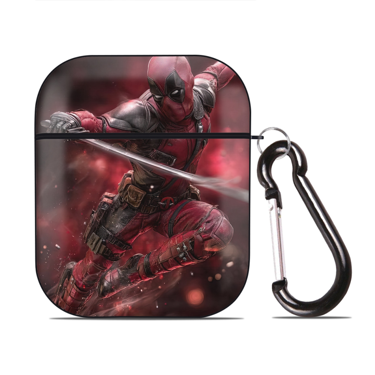 （画像用） Deadpool デッドプール AirPods 第2世代保護ケース ハードシェル ブラック 耐衝撃・防指紋・カラビナ付き