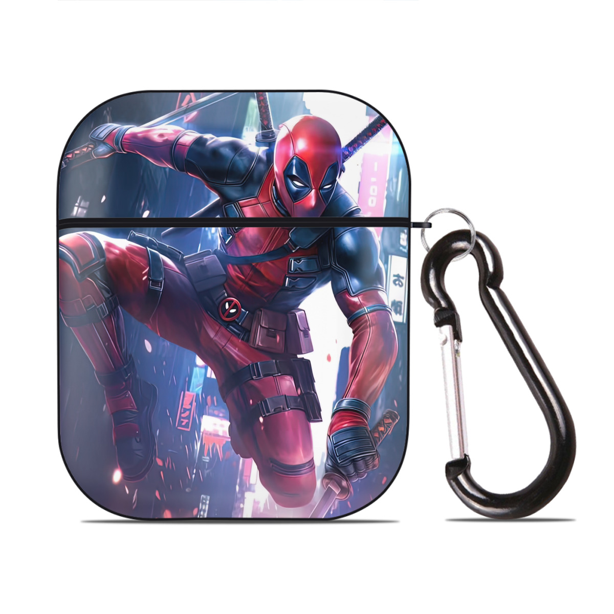 （画像用） Deadpool デッドプール AirPods 第2世代保護ケース ハードシェル ブラック 耐衝撃・防指紋・カラビナ付き