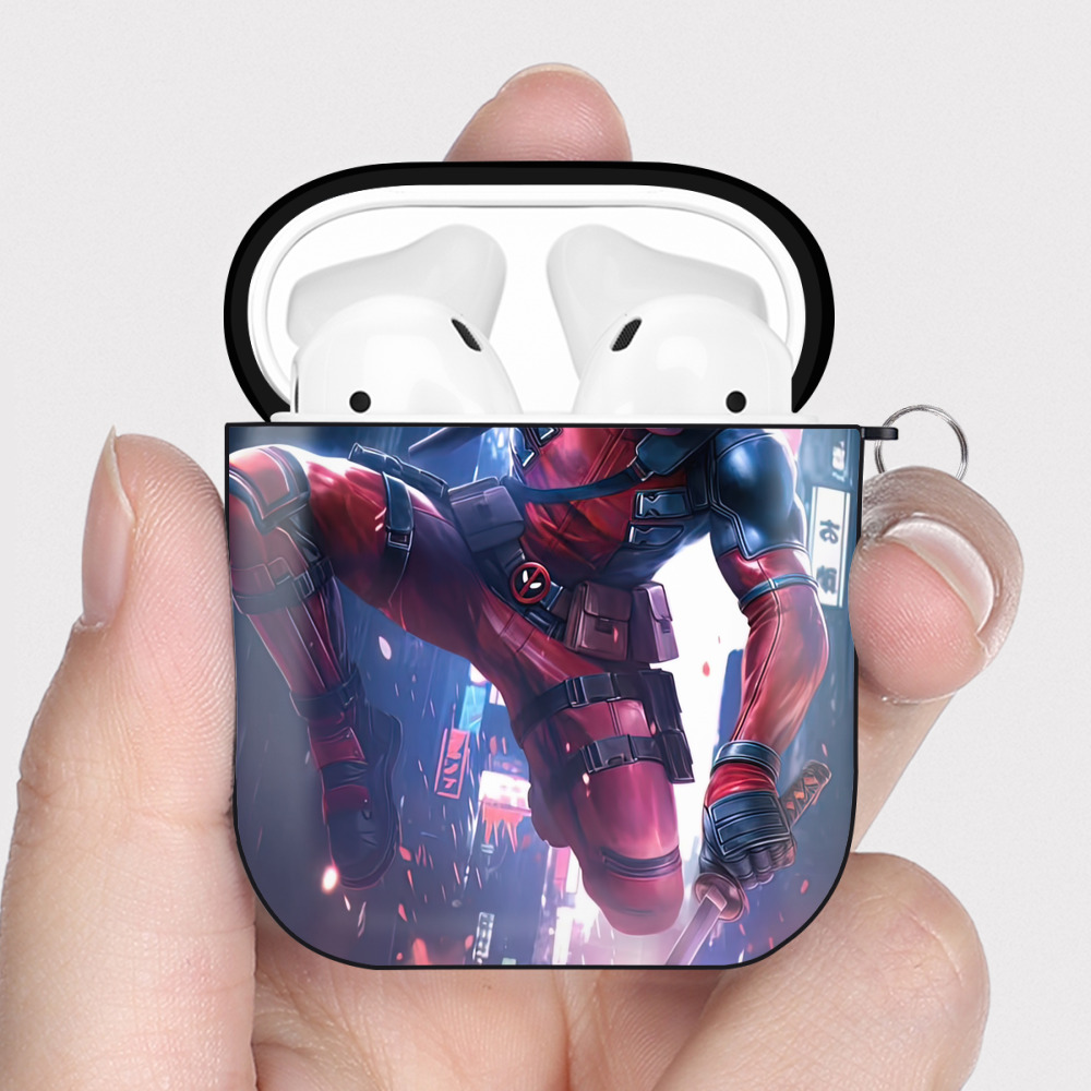 （画像用） Deadpool デッドプール AirPods 第2世代保護ケース ハードシェル ブラック 耐衝撃・防指紋・カラビナ付き