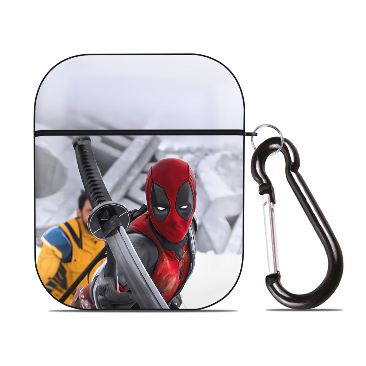 （画像用） Deadpool デッドプール AirPods 第2世代保護ケース ハードシェル ブラック 耐衝撃・防指紋・カラビナ付き