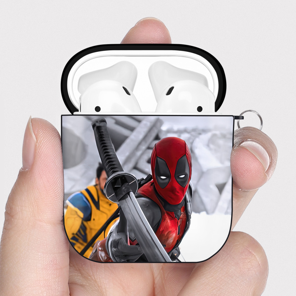 （画像用） Deadpool デッドプール AirPods 第2世代保護ケース ハードシェル ブラック 耐衝撃・防指紋・カラビナ付き