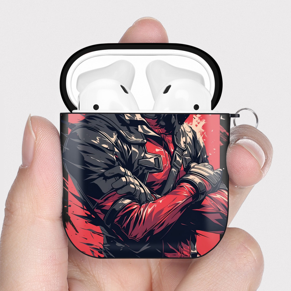 （画像用） Deadpool デッドプール AirPods 第2世代保護ケース ハードシェル ブラック 耐衝撃・防指紋・カラビナ付き