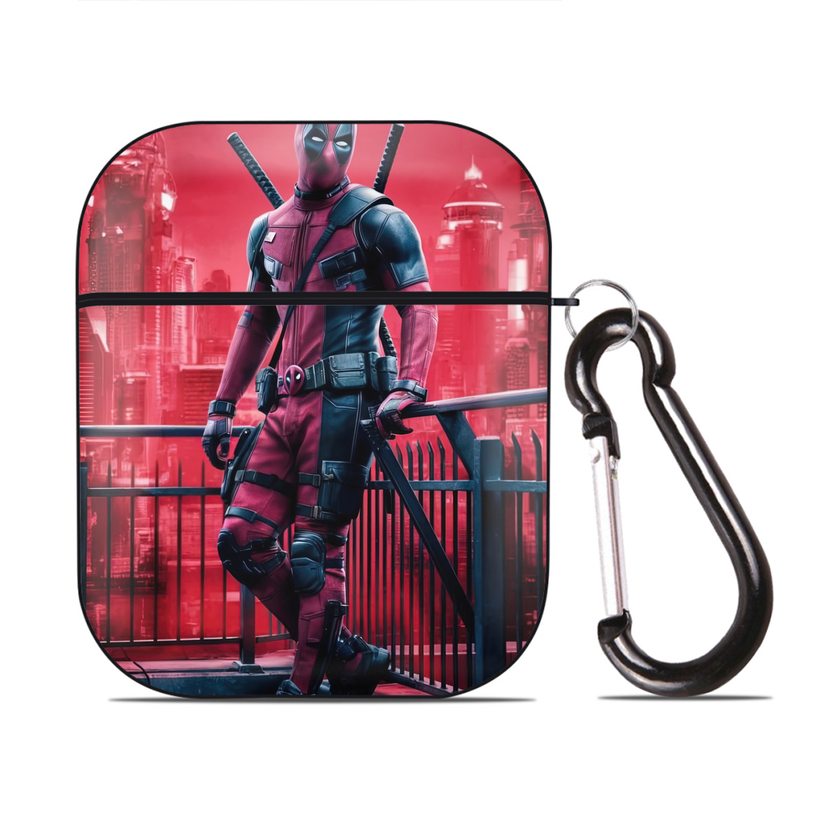 （画像用） Deadpool デッドプール AirPods 第2世代保護ケース ハードシェル ブラック 耐衝撃・防指紋・カラビナ付き