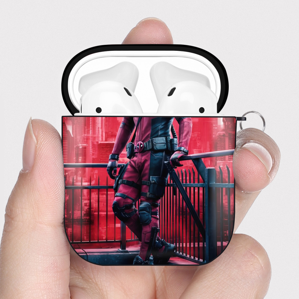 （画像用） Deadpool デッドプール AirPods 第2世代保護ケース ハードシェル ブラック 耐衝撃・防指紋・カラビナ付き