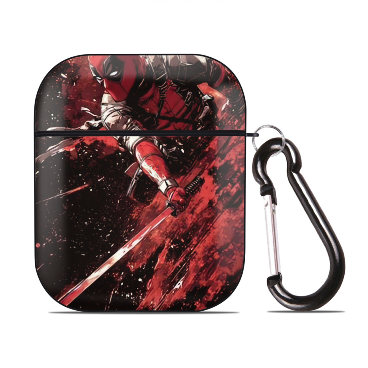（画像用） Deadpool デッドプール AirPods 第2世代保護ケース ハードシェル ブラック 耐衝撃・防指紋・カラビナ付き