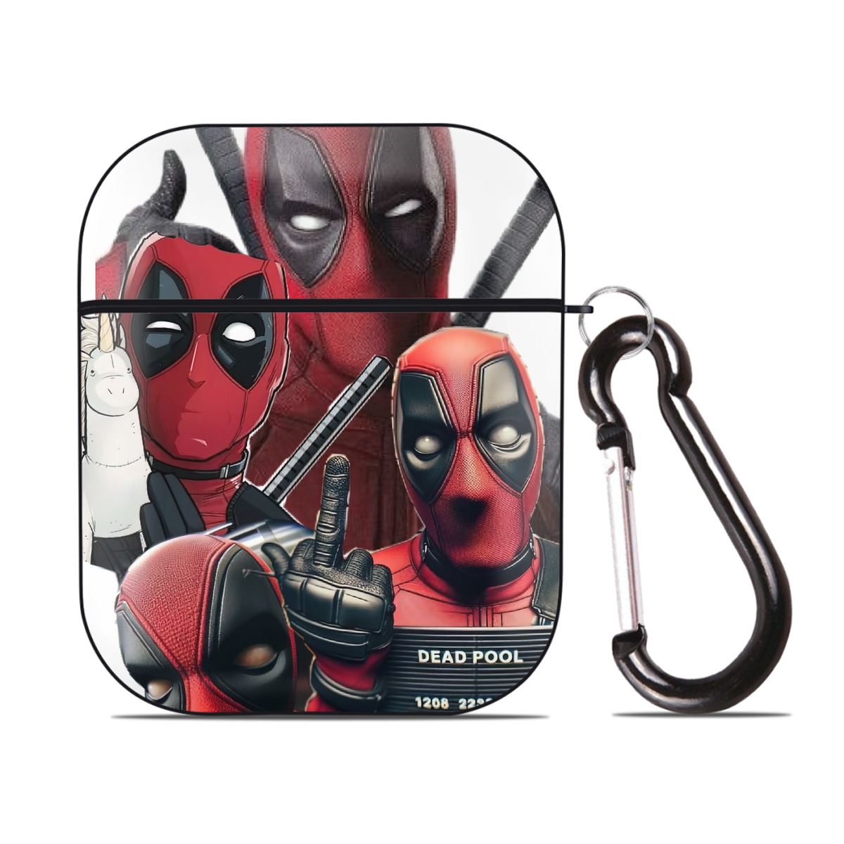 （画像用） Deadpool デッドプール AirPods 第2世代保護ケース ハードシェル ブラック 耐衝撃・防指紋・カラビナ付き