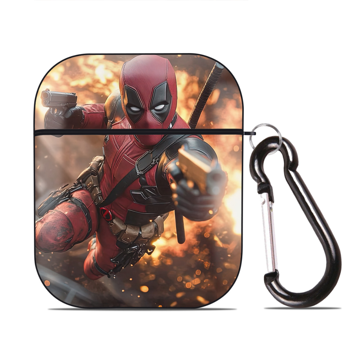 （画像用） Deadpool デッドプール AirPods 第2世代保護ケース ハードシェル ブラック 耐衝撃・防指紋・カラビナ付き