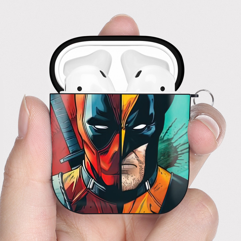 （画像用） Deadpool デッドプール AirPods 第2世代保護ケース ハードシェル ブラック 耐衝撃・防指紋・カラビナ付き