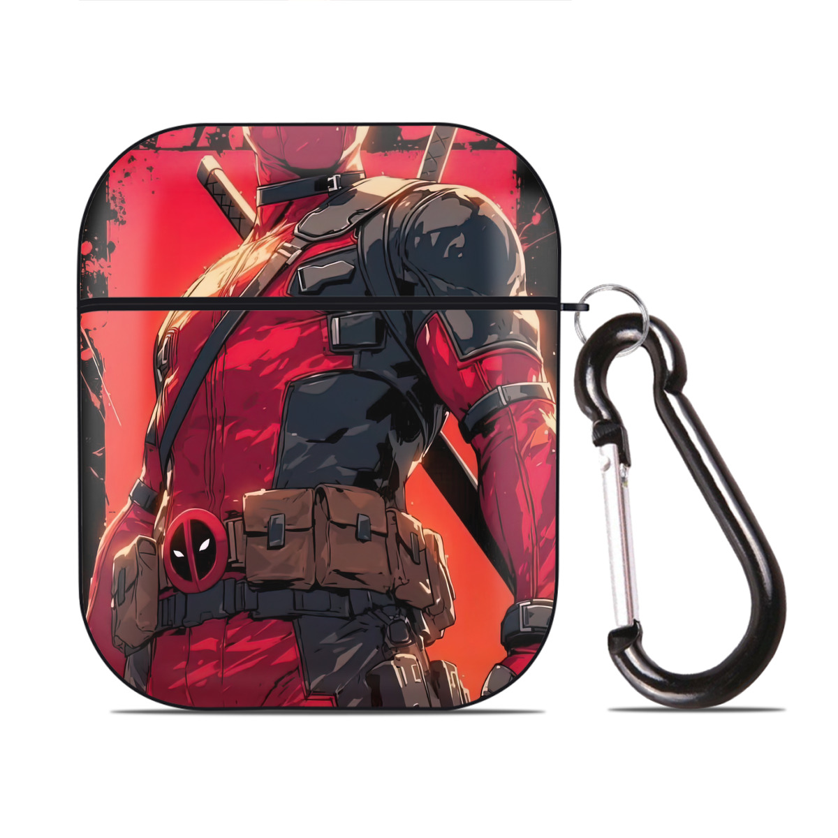 （画像用） Deadpool デッドプール AirPods 第2世代保護ケース ハードシェル ブラック 耐衝撃・防指紋・カラビナ付き